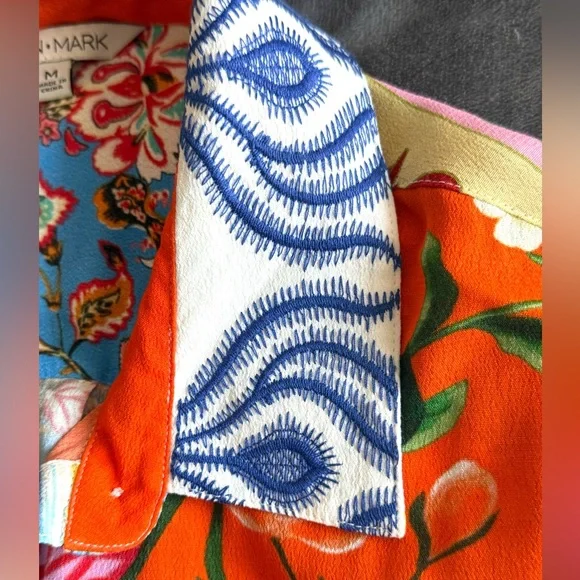 JOHN MARK Patchwork Floral Print Roll Tab Sleeves Tunic Shirt Size M Boho RARE - Picture 4 of 16